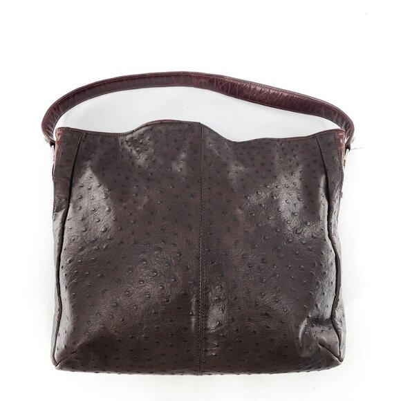 DONALD J PLINER Ostrich Embossed Leather Handbag Shoulder Bag Brown - Picture 3 of 8